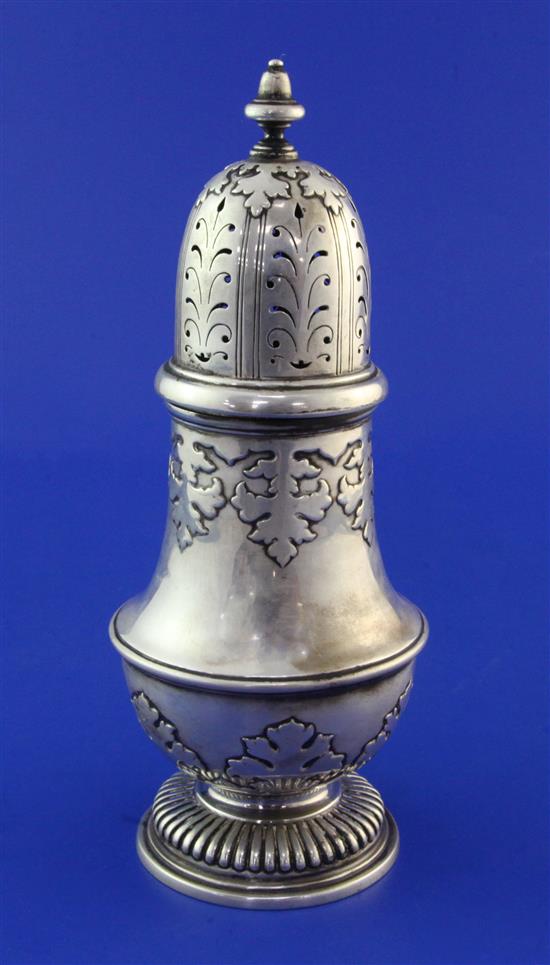 An Edwardian silver baluster sugar caster by Goldsmiths & Silversmiths Co Ltd, 9.5 oz.